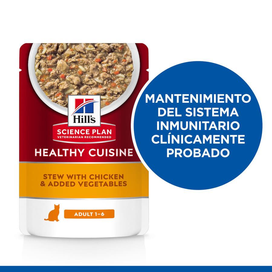 12 saquetas x 80 g &nbsp;Hill's Science Plan Adult Healthy Cuisine Guisado de Frango e Legumes saqueta para gatos Pack poupan&ccedil;a!, , large Imagem n&uacute;mero 3